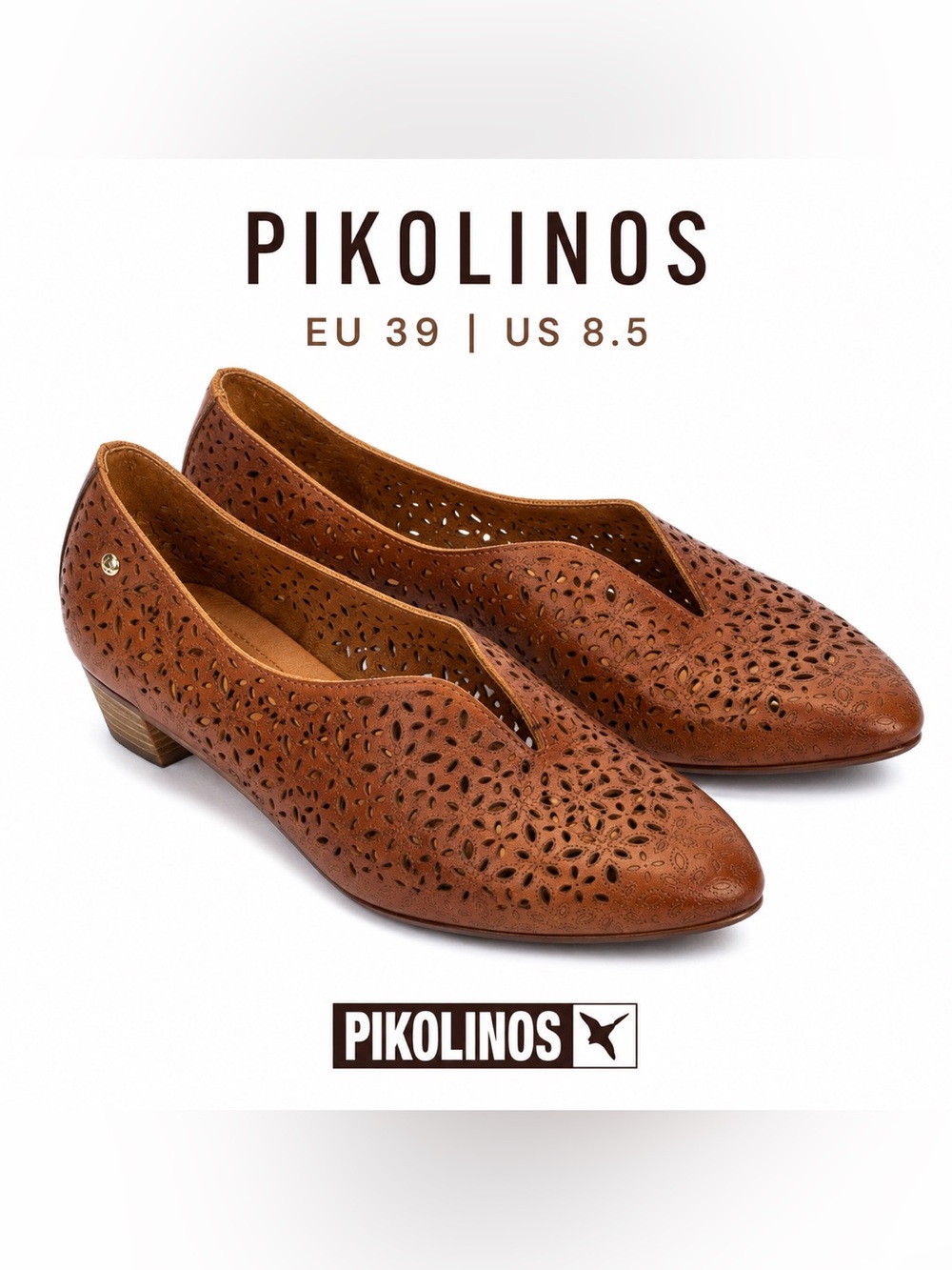 PIKOLINOS Cognac Brown Perforated Leather Flats
